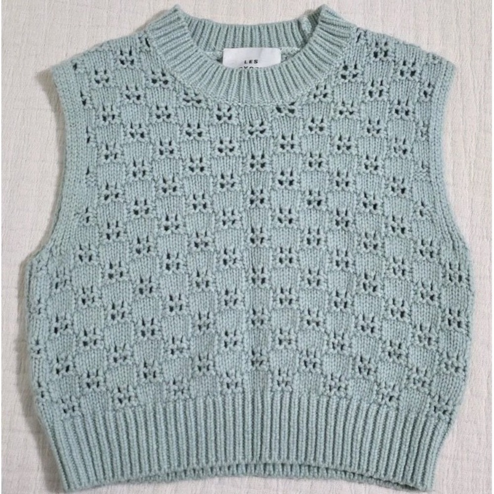 Les Coyotes de Paris Crop Sweater Vest Sage Wool Blend Crochet Women's Sz XS/S